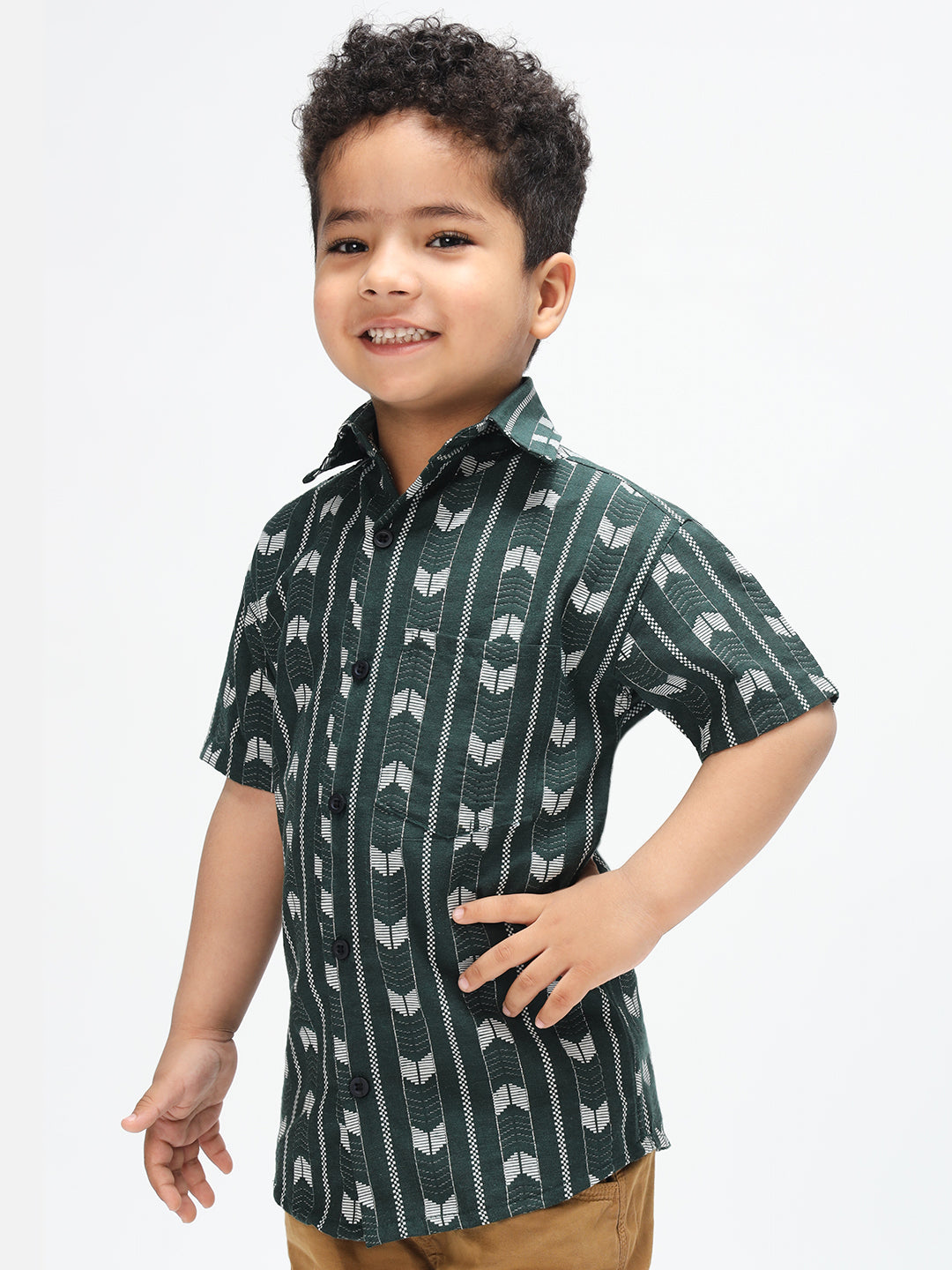 Boys Stylish Green Shirt Printed Casual Shirt