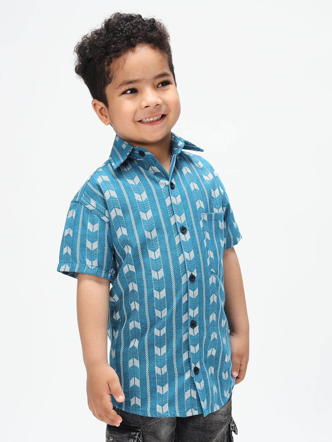 Boys Stylish Skyblue Printed Casual Shirt