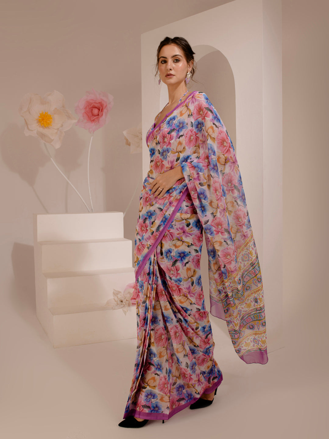 ELTIRE Exquisite Printed Bollywood Style Georgette Saree