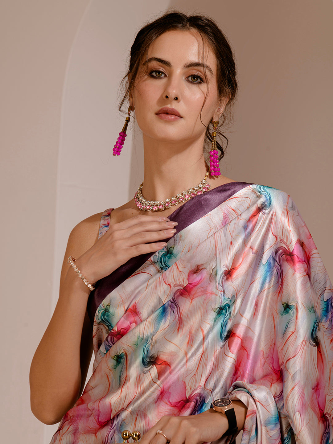 ELTIRE Exquisite Printed Bollywood Style Satin Saree