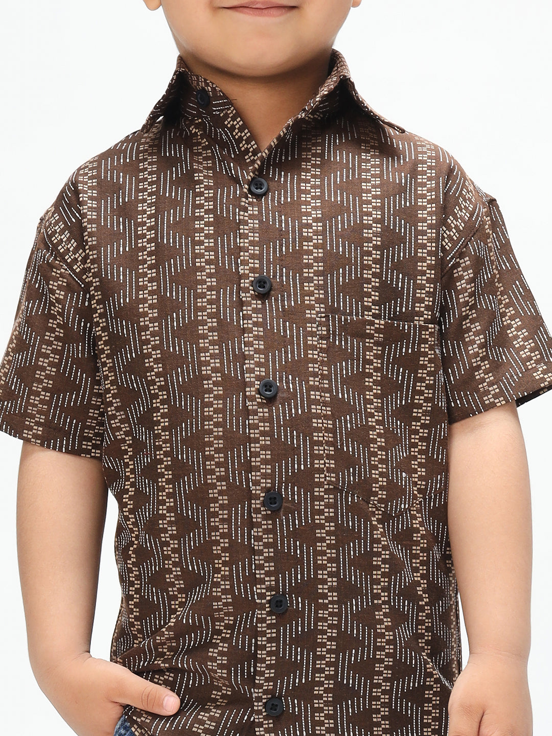 Boys Stylish Brown Shirt Printed Casual Shirt