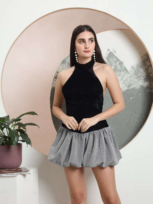 TANDUL Women Black and Grey Bubble Hem Dress