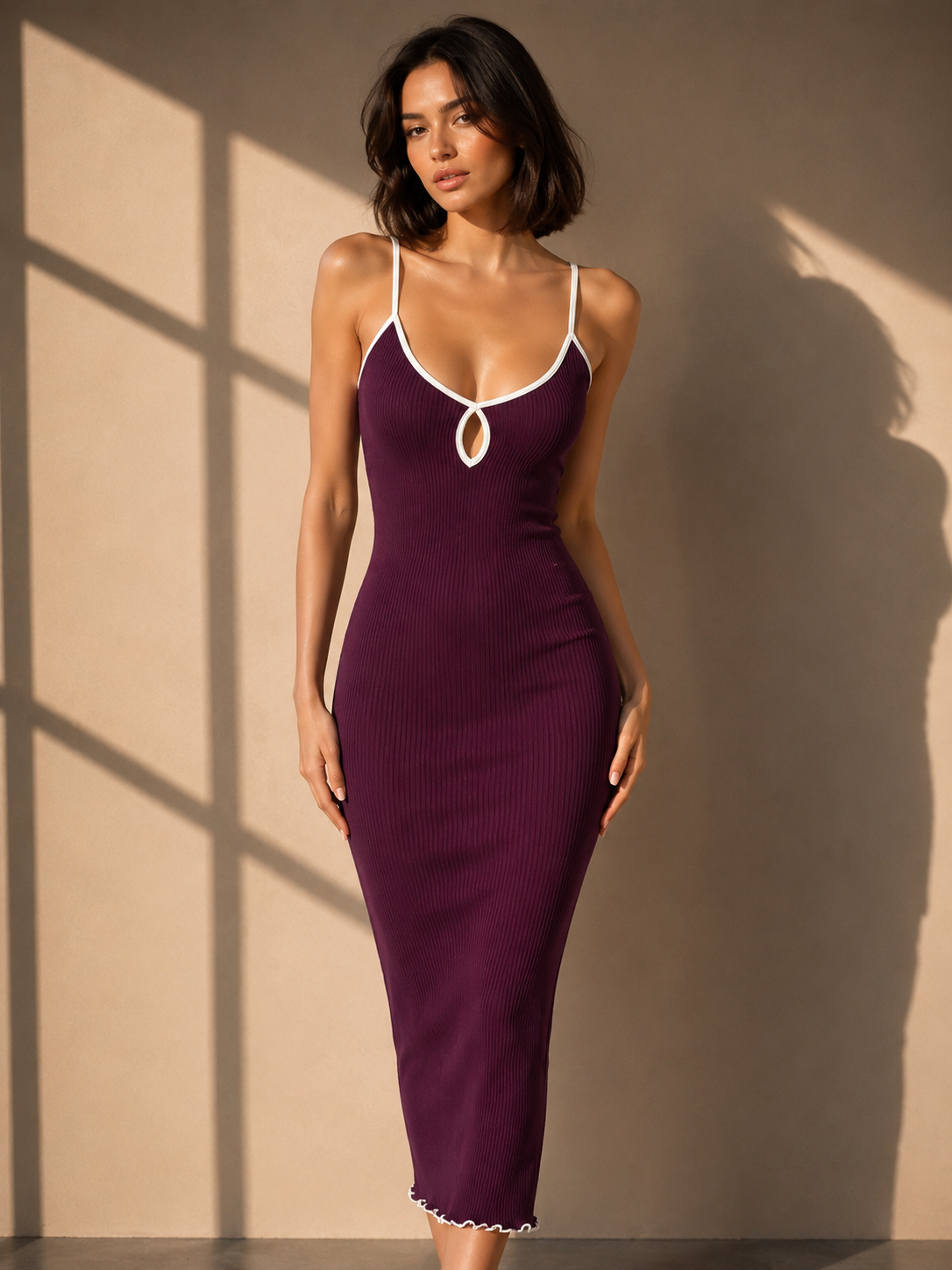 TANDUL Women Elegant Purple Keyhole Neck  Knitted Dress