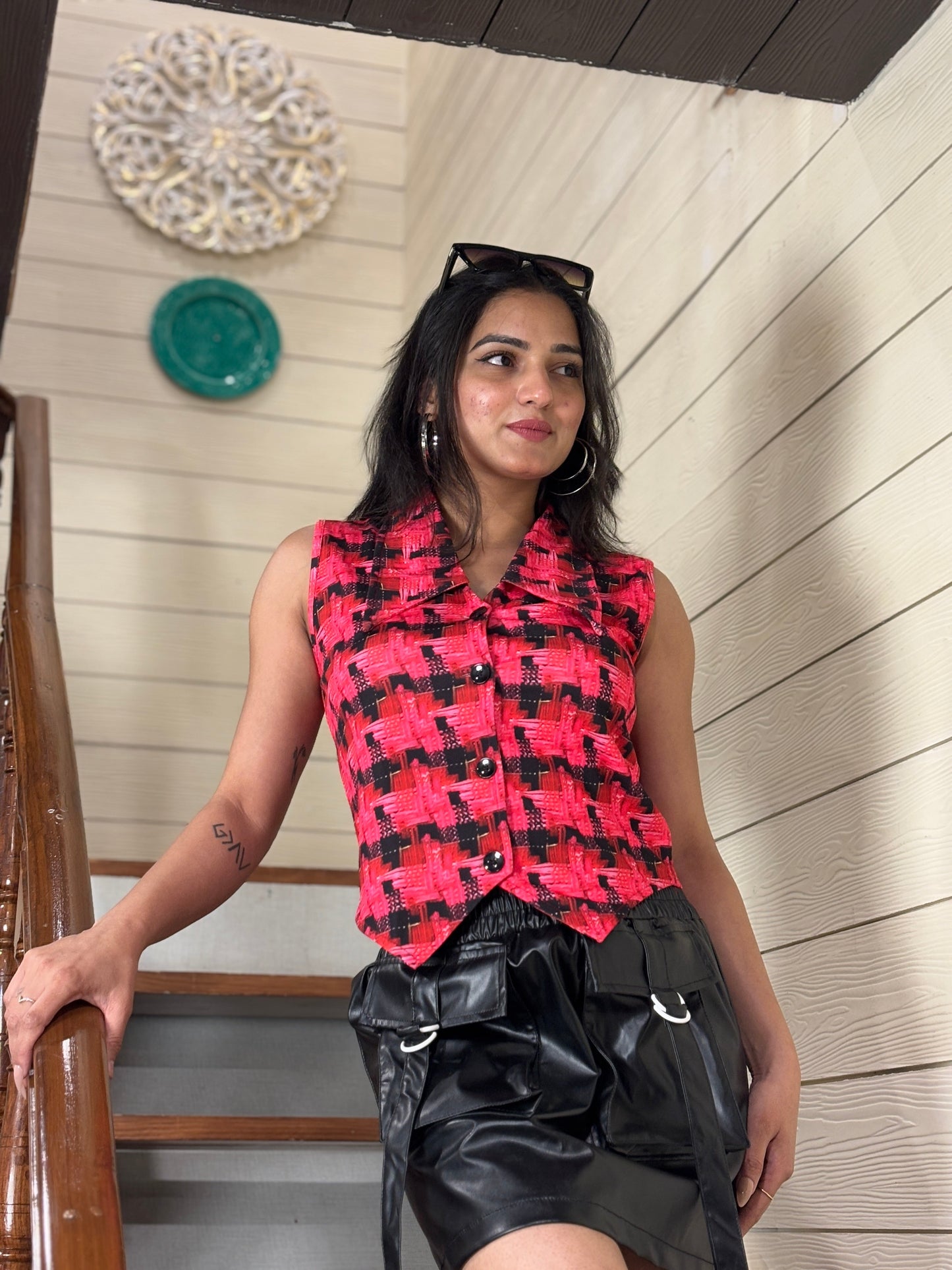 TANDUL Women stunning checked waistcoat