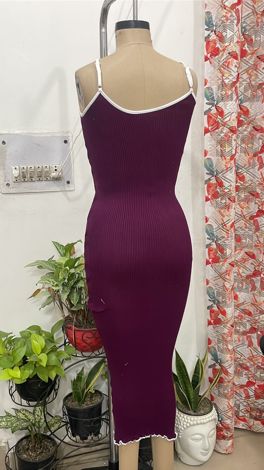 TANDUL Women Elegant Purple Keyhole Neck  Knitted Dress