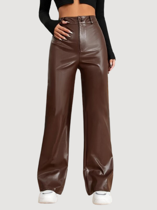 TANDUL Women Regular Fit Brown Faux Leather Trousers