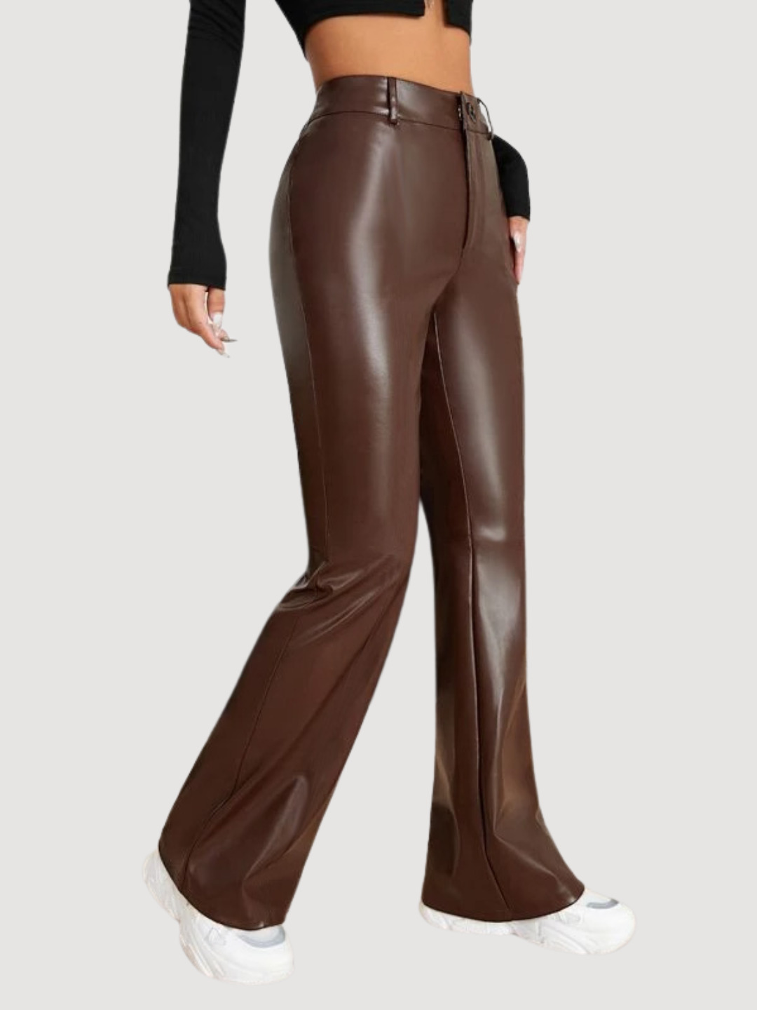 TANDUL Women Regular Fit Brown Faux Leather Trousers