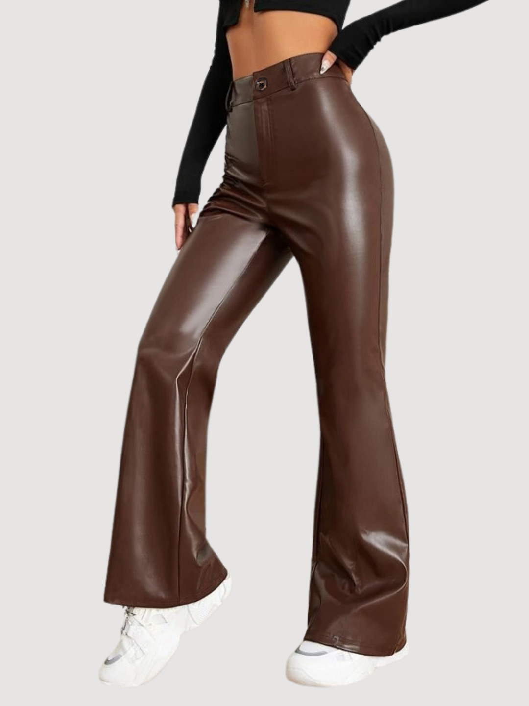 TANDUL Women Regular Fit Brown Faux Leather Trousers