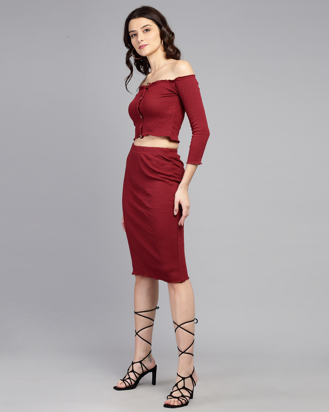 Women Two Piece Dress Maroon Dress