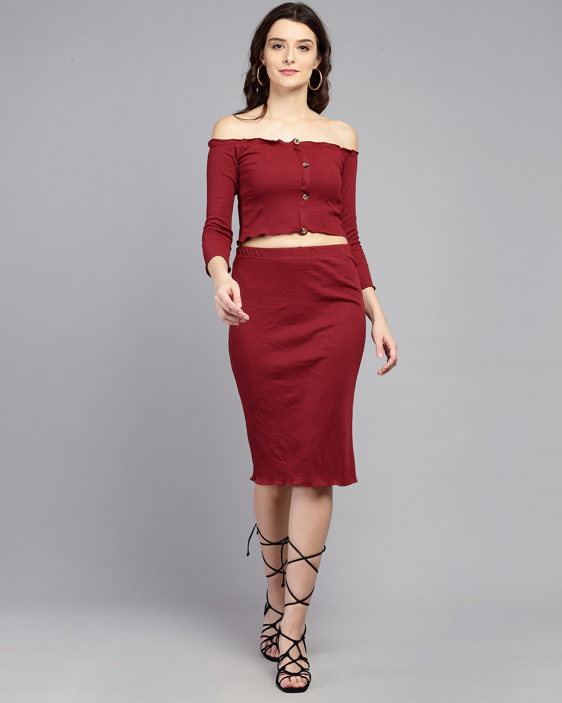 Women Two Piece Dress Maroon Dress