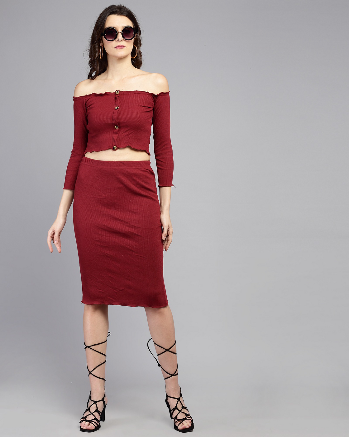 Women Two Piece Dress Maroon Dress