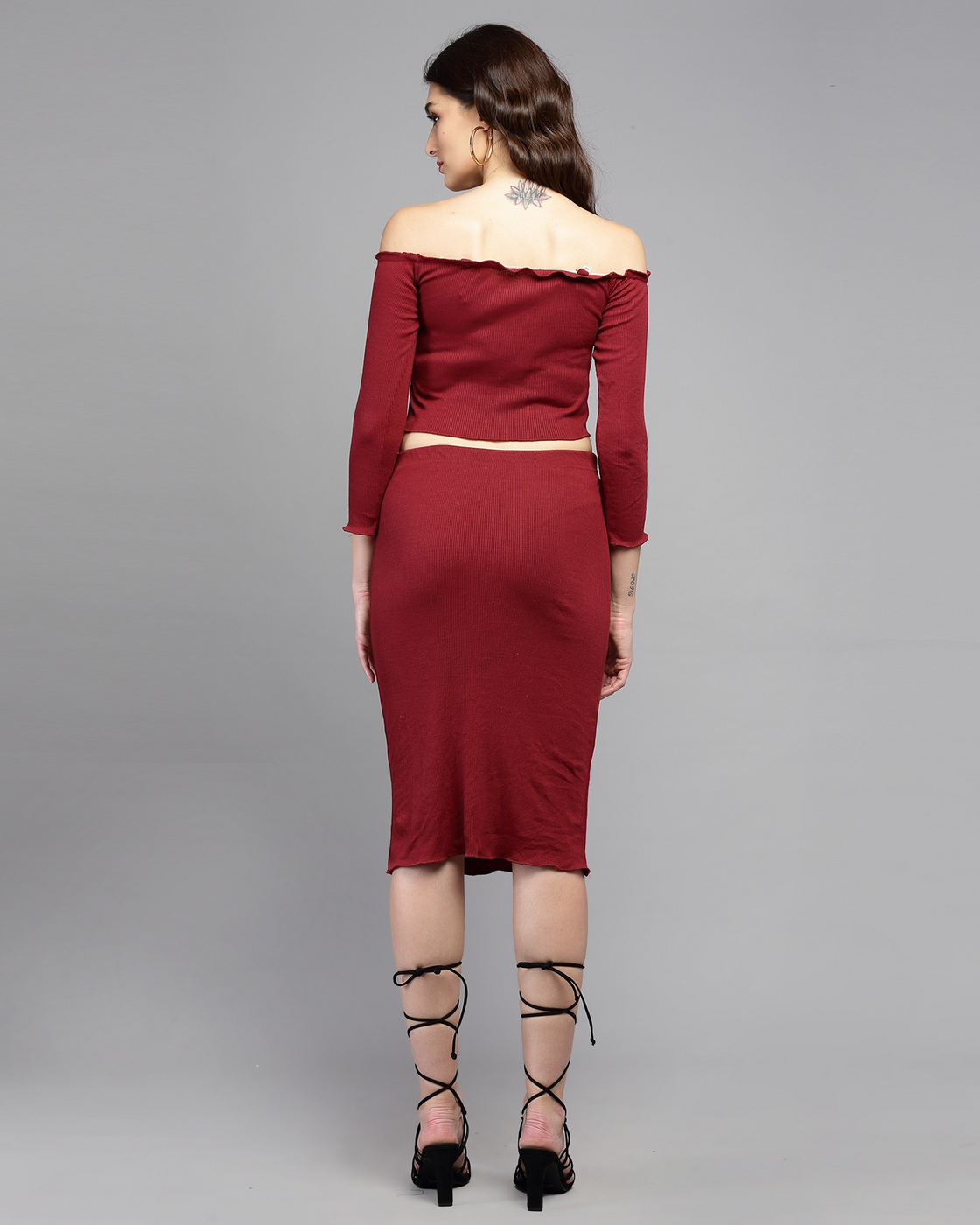 Women Two Piece Dress Maroon Dress