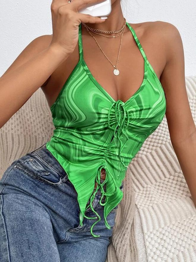 Casual Sleeveless Printed Women Green Top