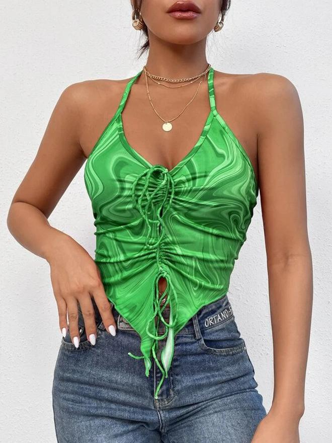 Casual Sleeveless Printed Women Green Top