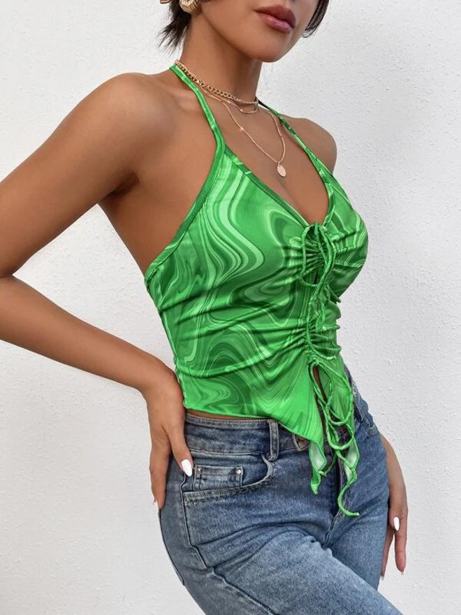 Casual Sleeveless Printed Women Green Top