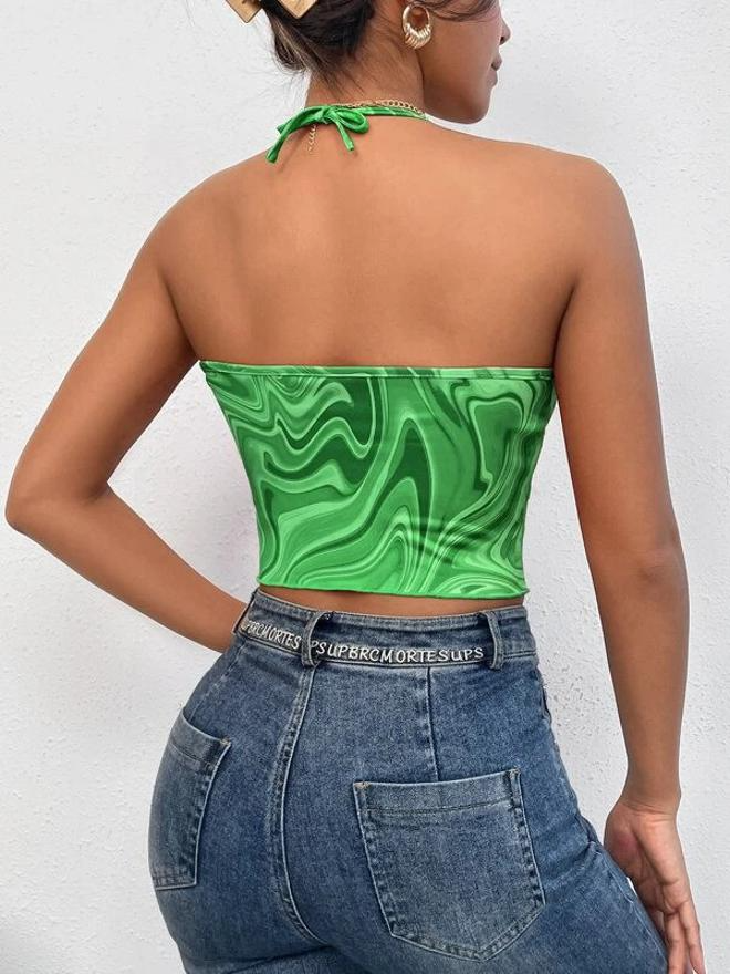 Casual Sleeveless Printed Women Green Top