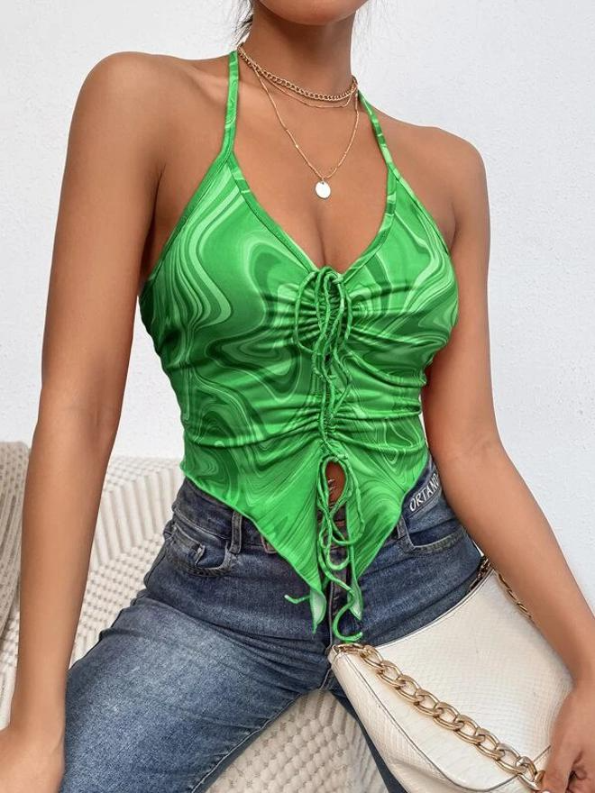 Casual Sleeveless Printed Women Green Top