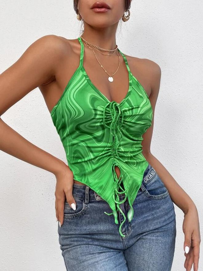 Casual Sleeveless Printed Women Green Top