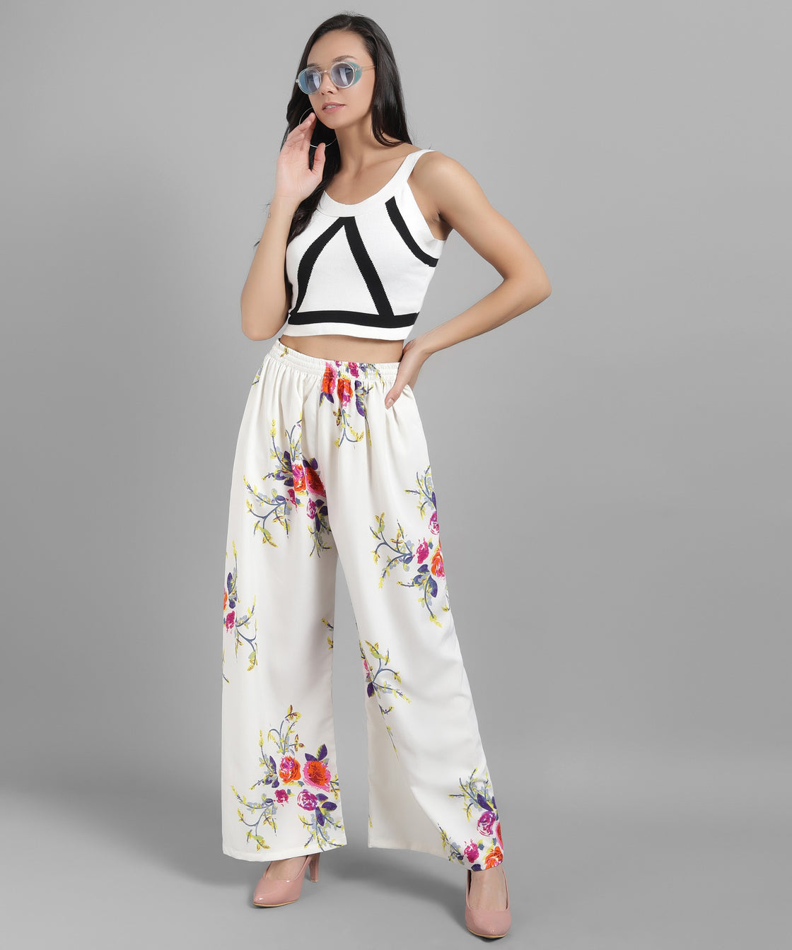 Women Regular Fit Multicolor Crepe Trousers