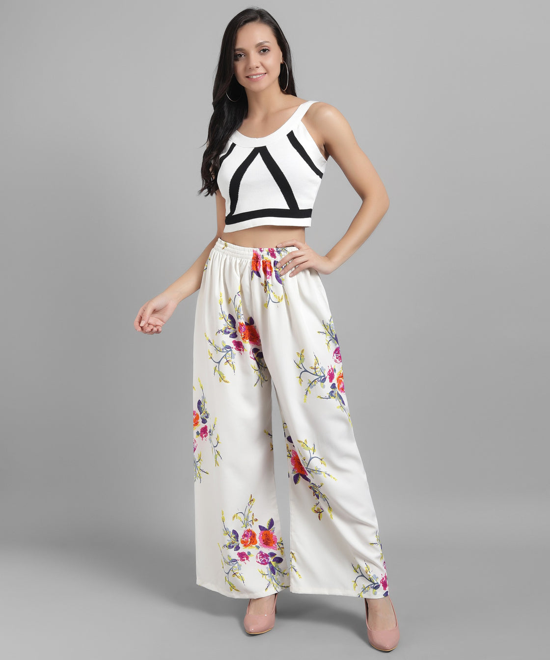 Women Regular Fit Multicolor Crepe Trousers