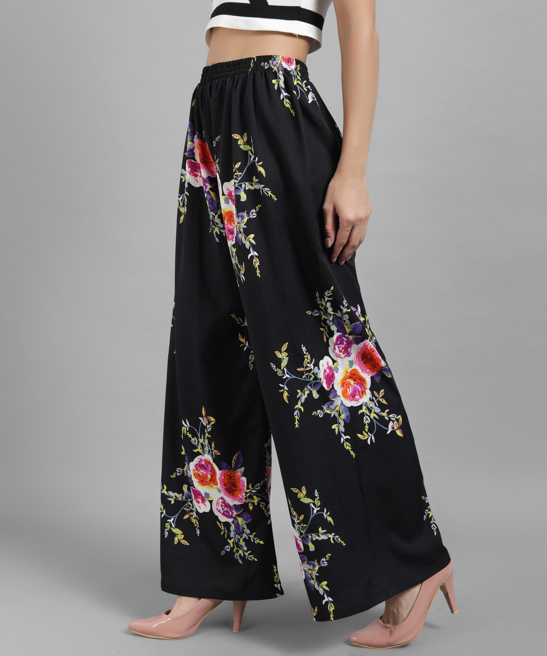 Women Regular Fit Multicolor Crepe Trousers