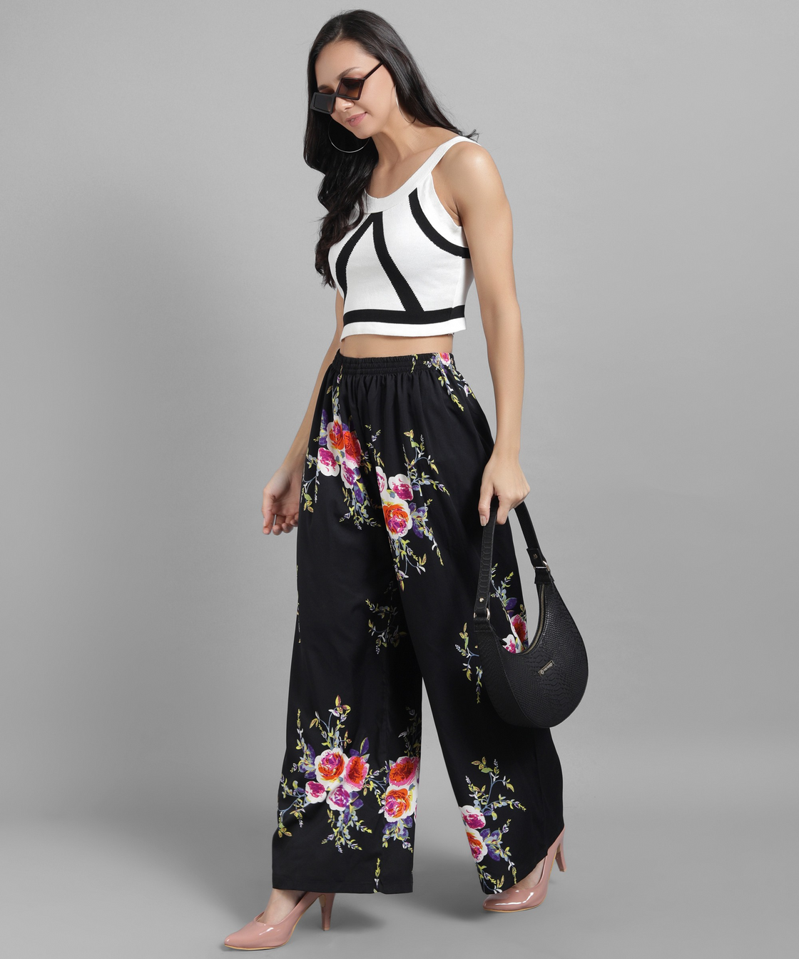 Women Regular Fit Multicolor Crepe Trousers