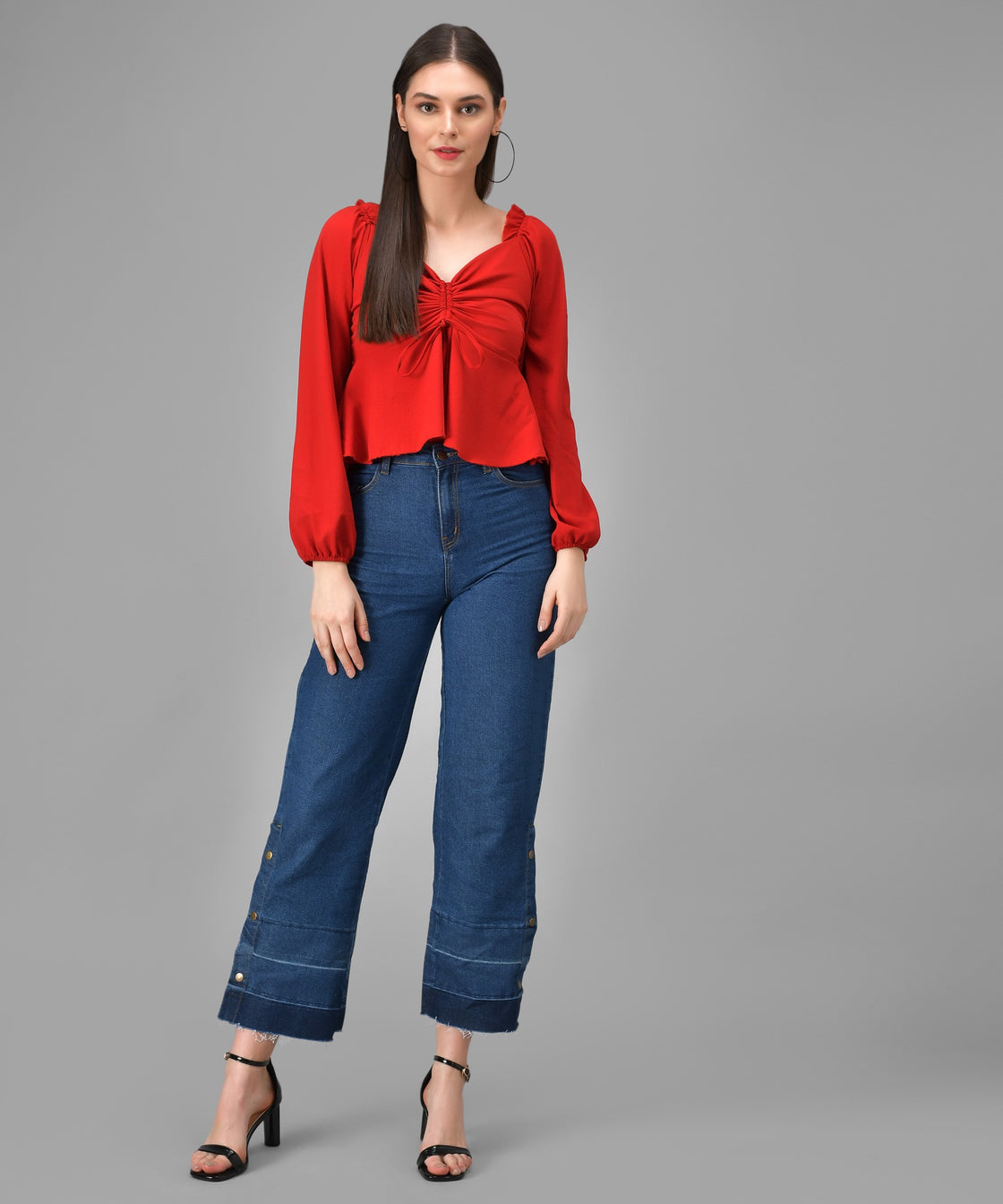 Casual Regular Sleeves Solid Women Red Top