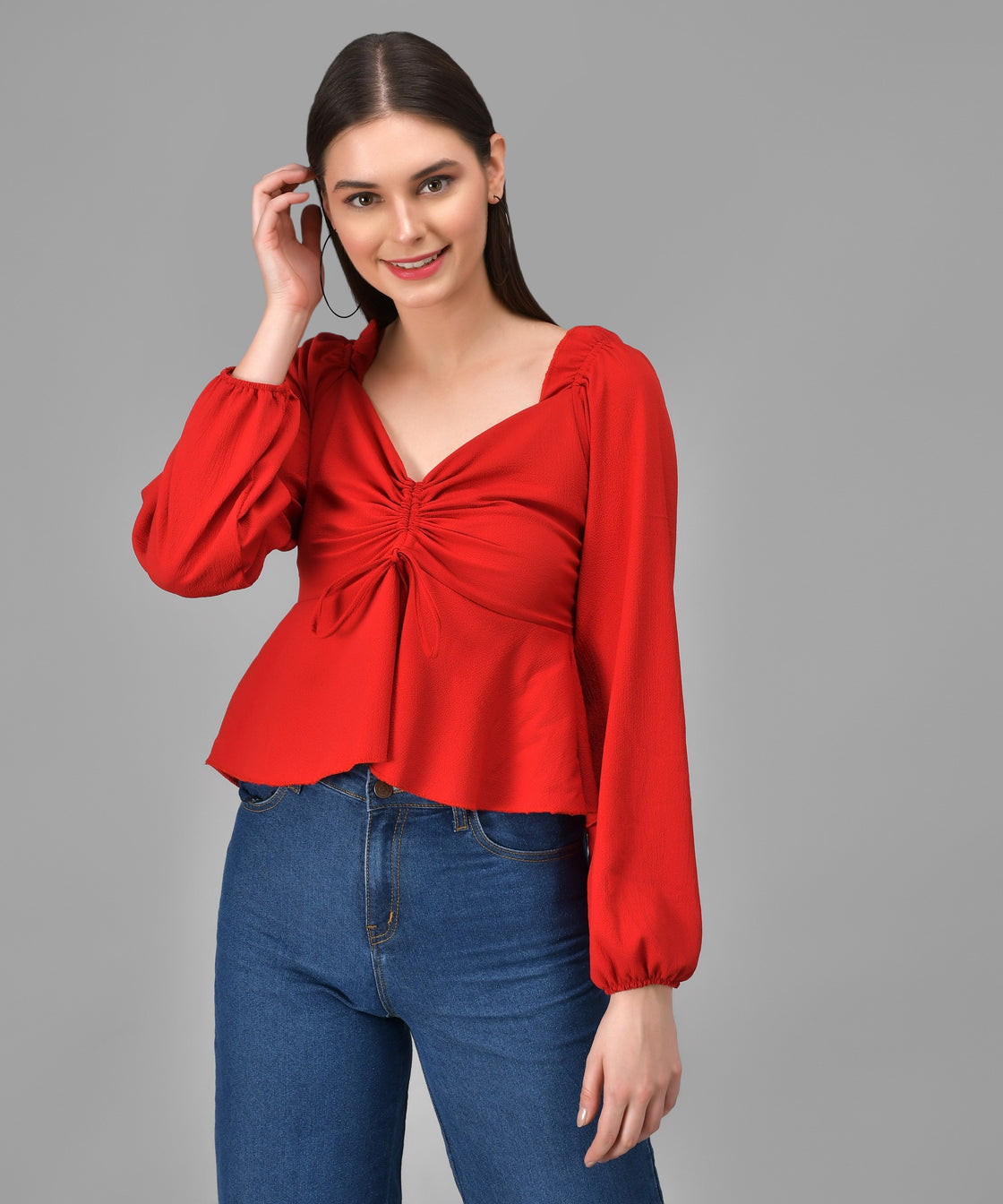 Casual Regular Sleeves Solid Women Red Top