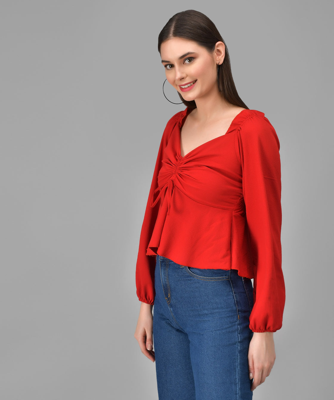 Casual Regular Sleeves Solid Women Red Top