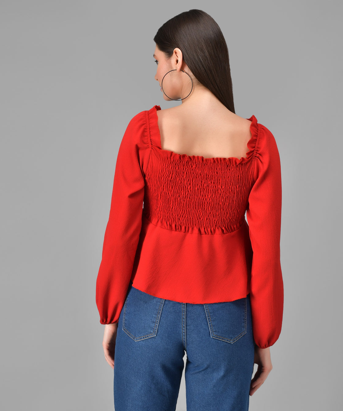 Casual Regular Sleeves Solid Women Red Top