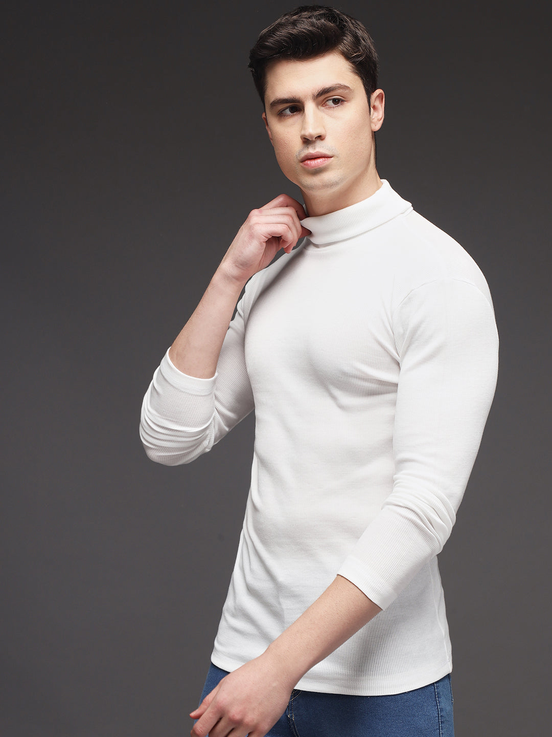 TANDUL  Men Solid Turtle Neck White Sweater