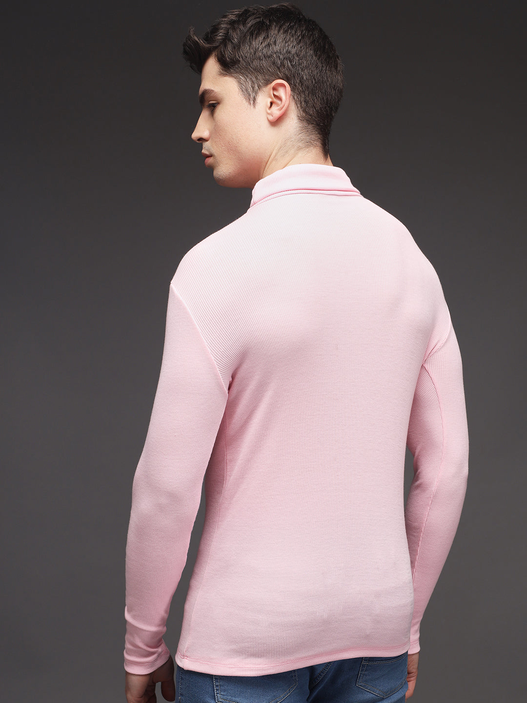 TANDUL  Men Solid Turtle Neck Pink Sweater