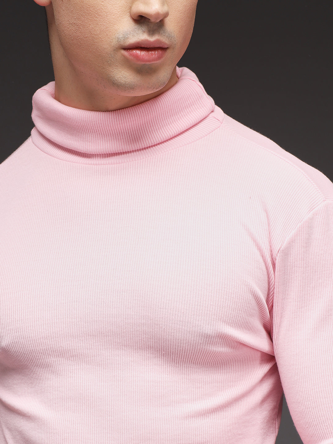 TANDUL  Men Solid Turtle Neck Pink Sweater