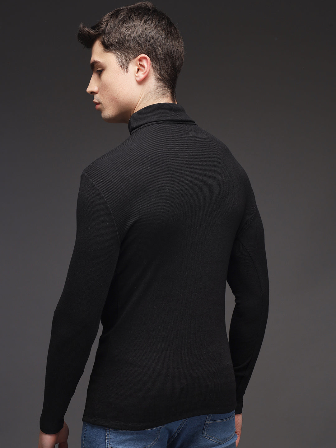 TANDUL  Men Solid Turtle Neck Black Sweater