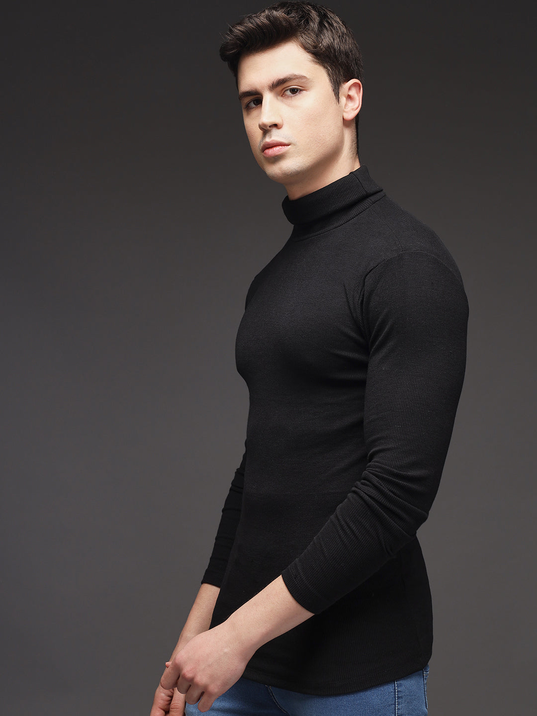 TANDUL  Men Solid Turtle Neck Black Sweater