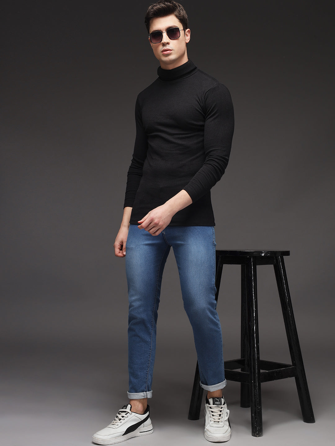 TANDUL  Men Solid Turtle Neck Black Sweater