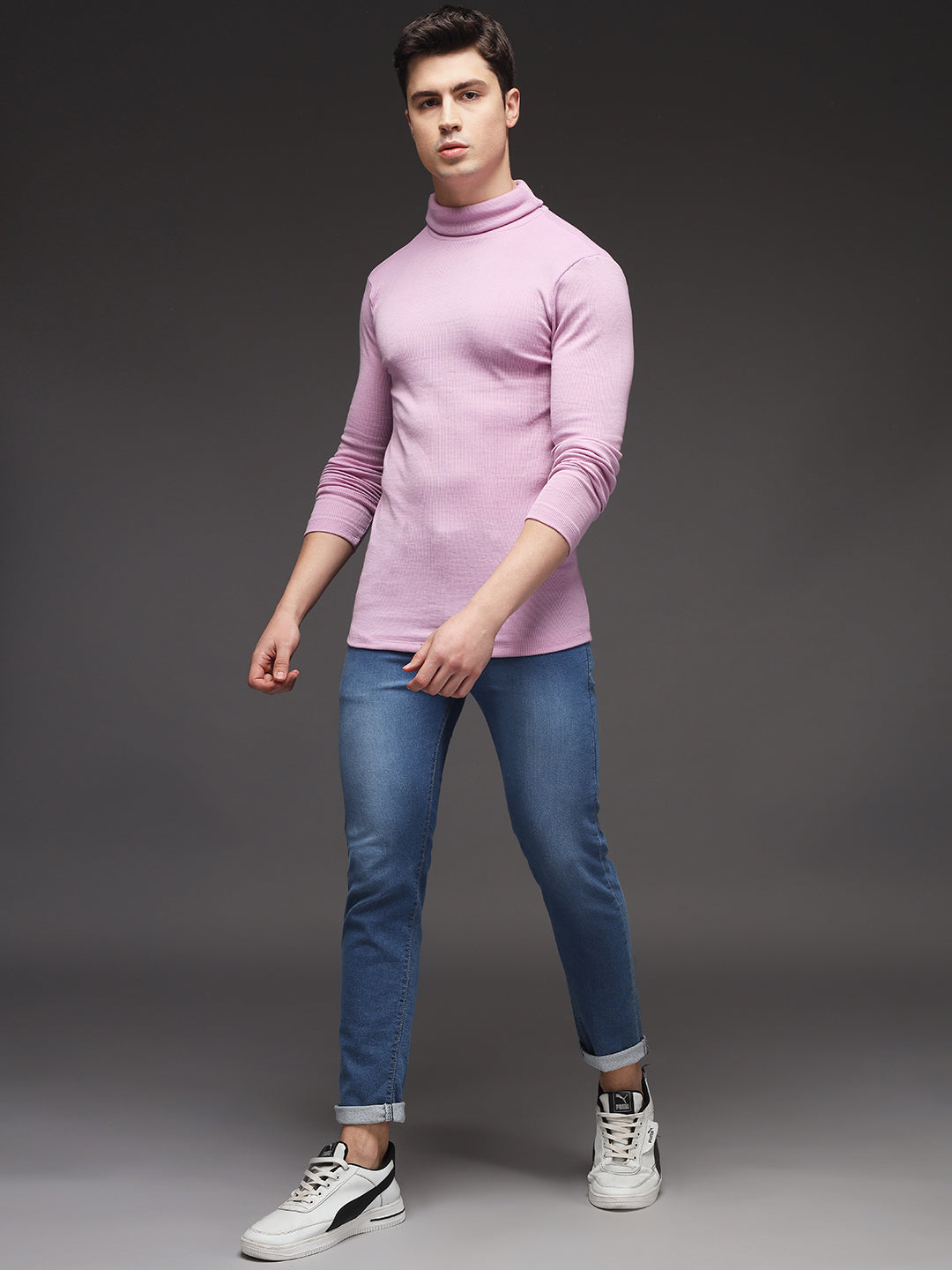 TANDUL Men Solid Turtle Neck Purple Sweater