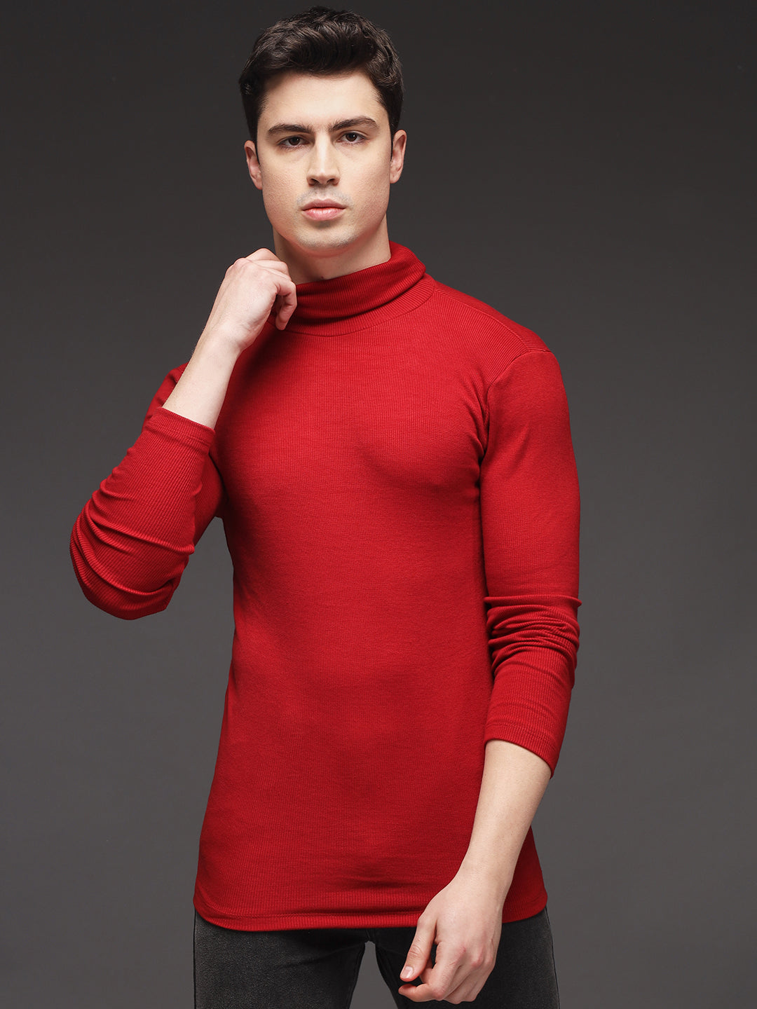 TANDUL  Men Solid Turtle Neck Maroon Sweater