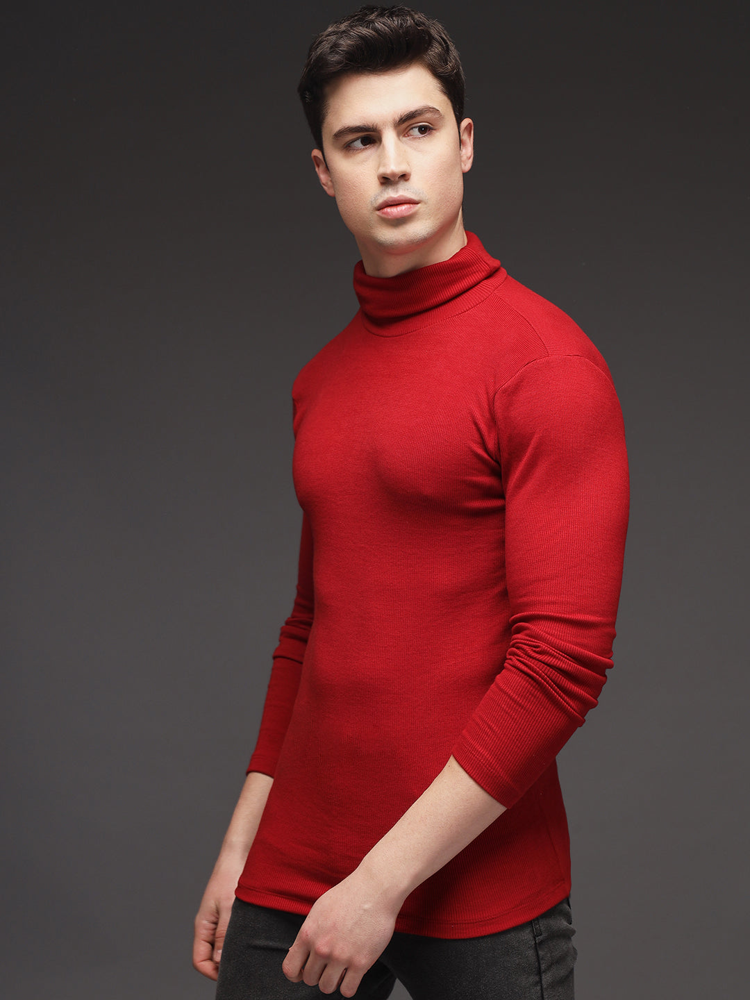 TANDUL  Men Solid Turtle Neck Maroon Sweater