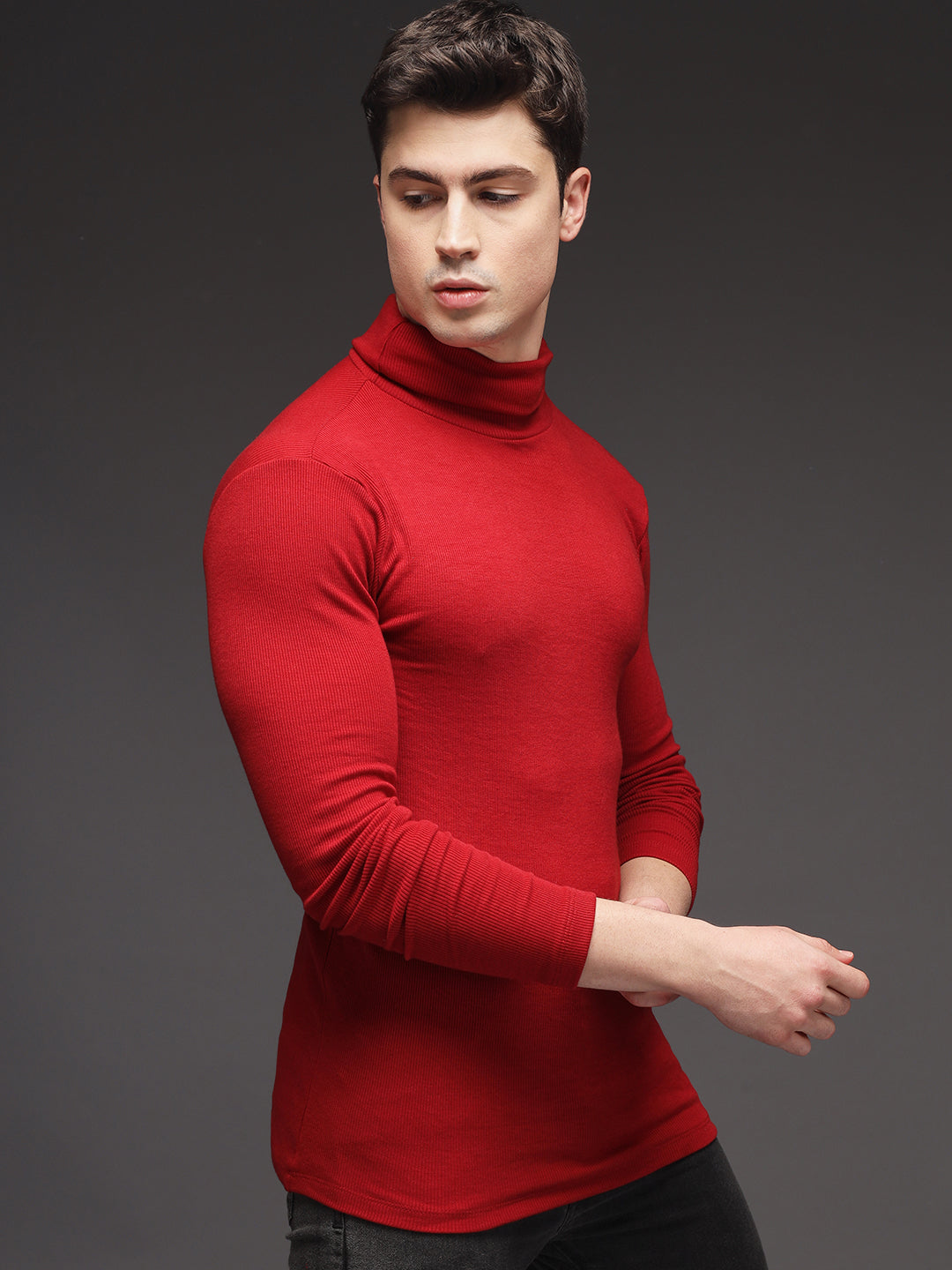 TANDUL  Men Solid Turtle Neck Maroon Sweater