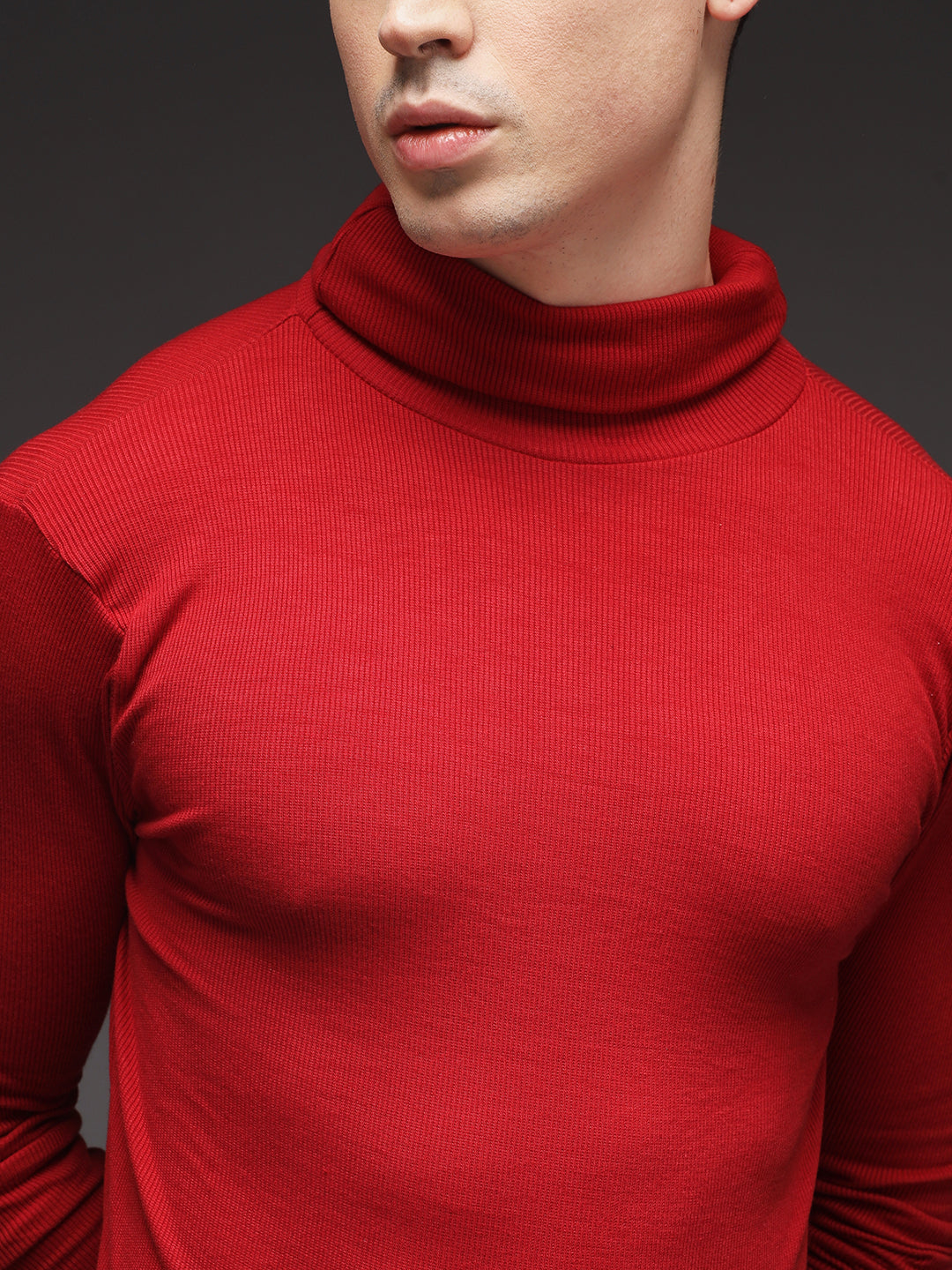 TANDUL  Men Solid Turtle Neck Maroon Sweater