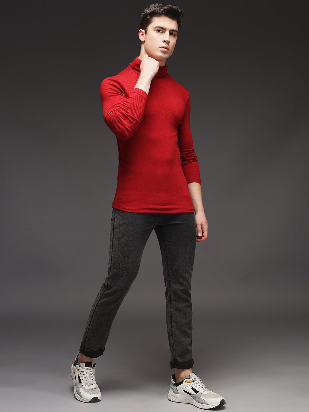 TANDUL  Men Solid Turtle Neck Maroon Sweater