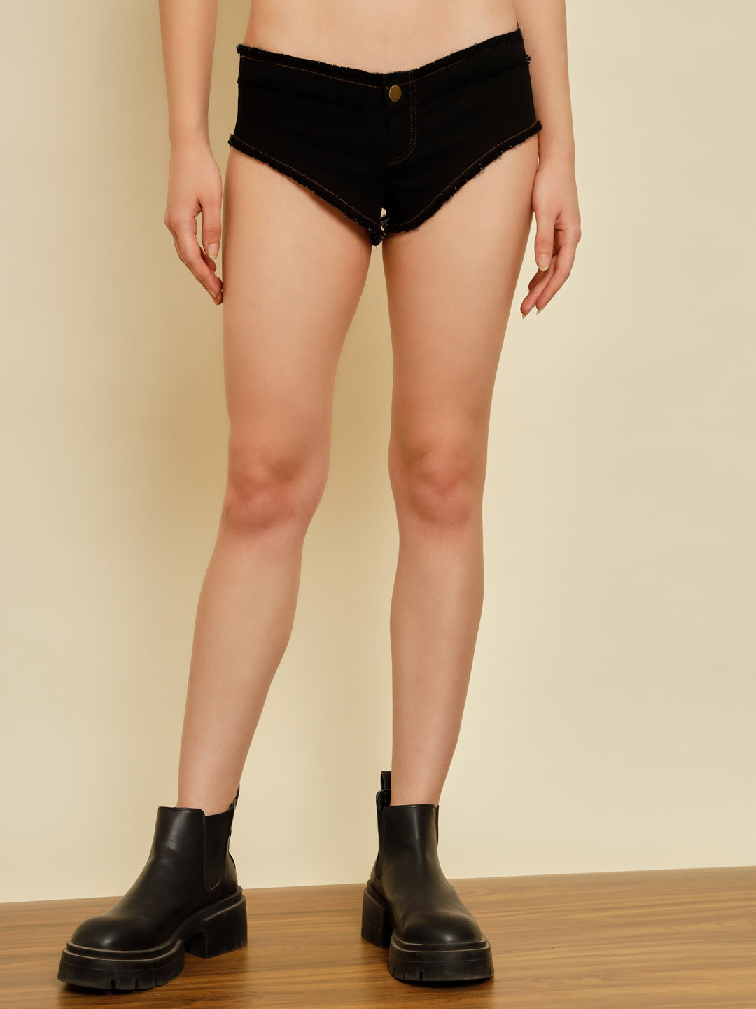 TANDUL  Solid Women Denim Black Denim Shorts