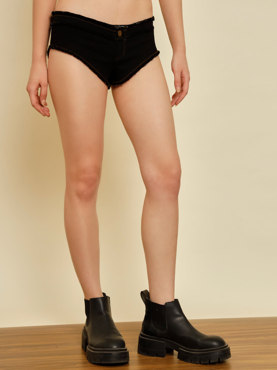 TANDUL  Solid Women Denim Black Denim Shorts