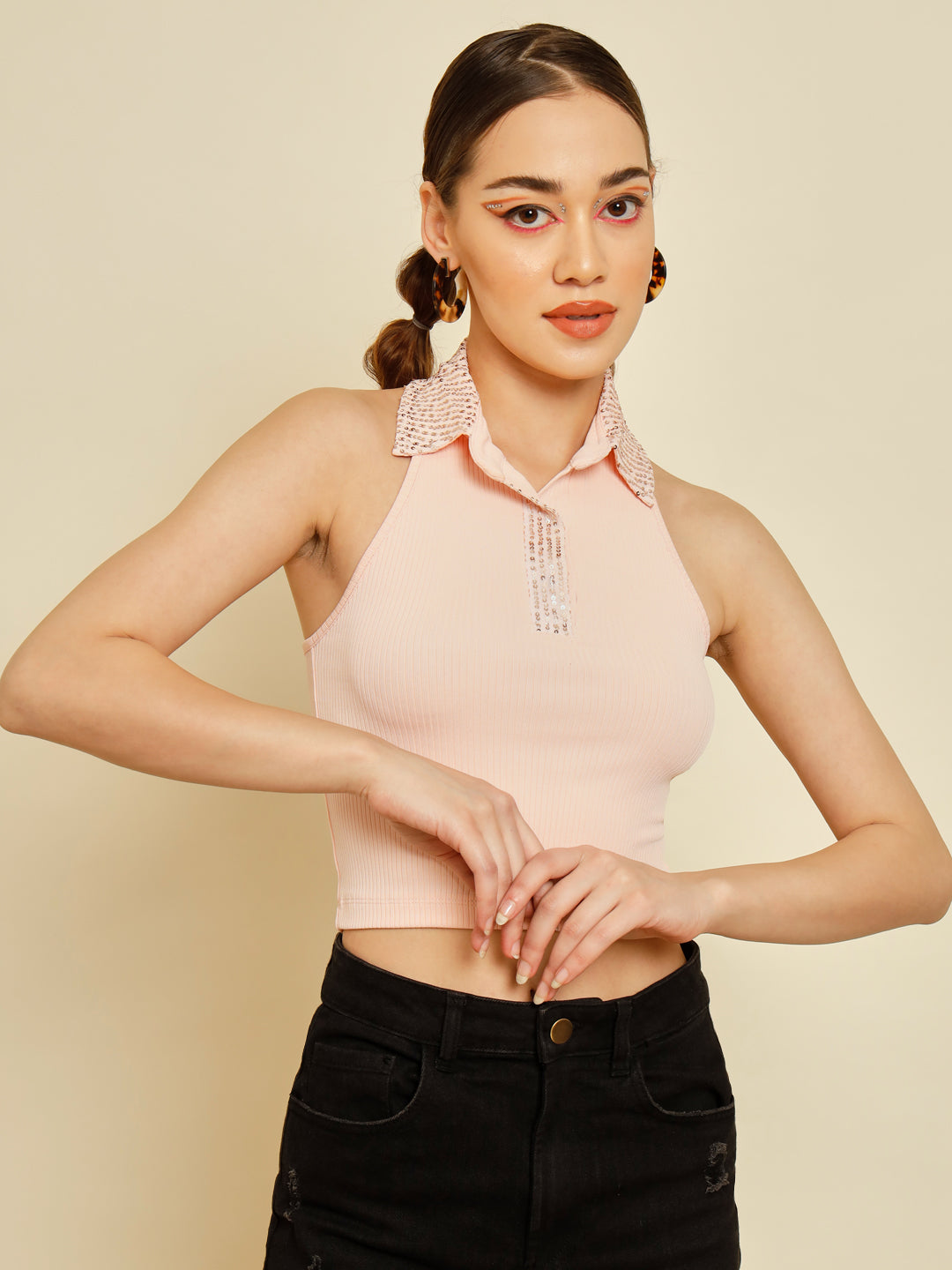 TANDUL  Casual Sleeveless Solid Women Pink Top
