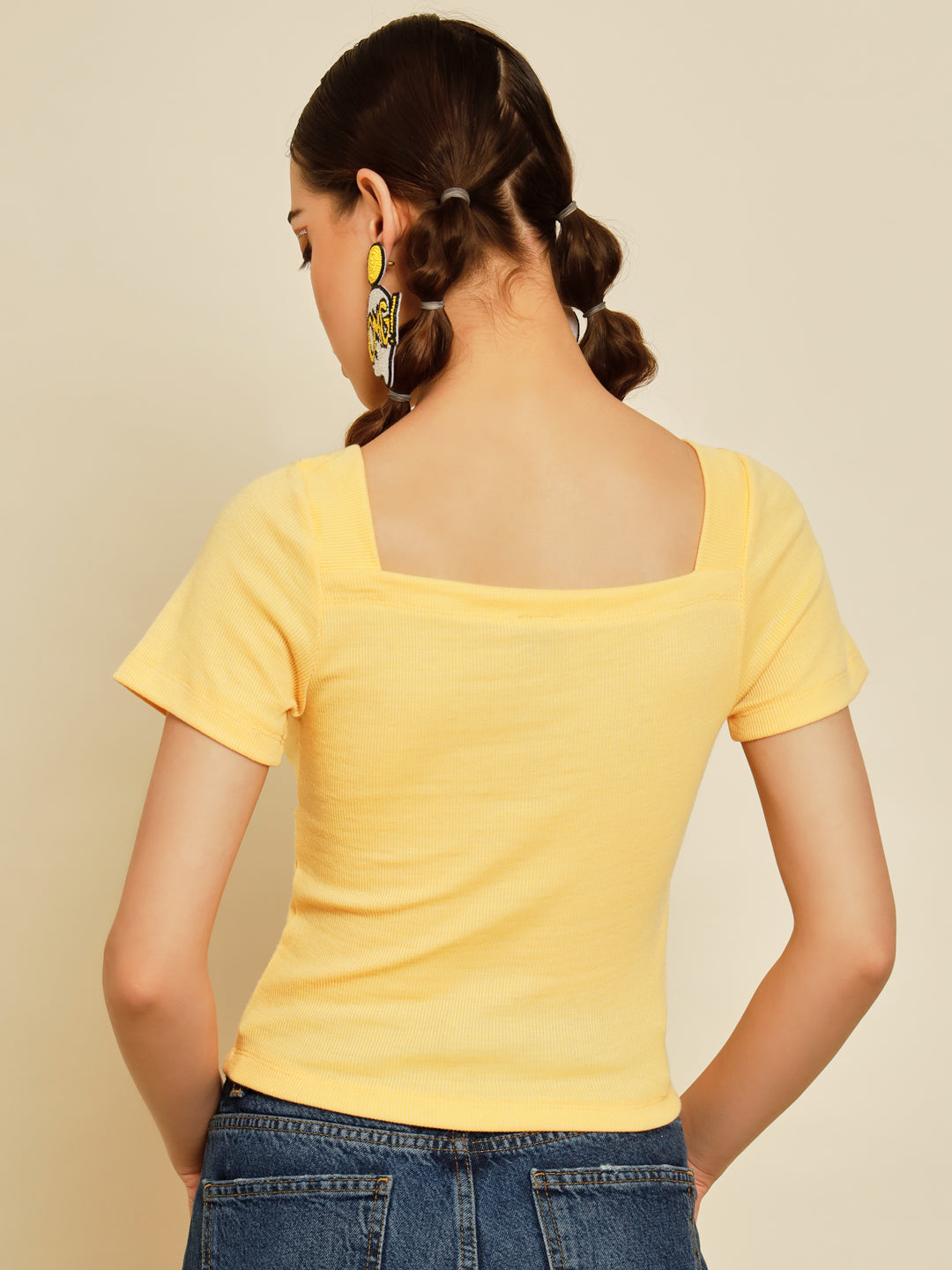 TANDUL  Casual Regular Sleeves Solid Women Yellow Top