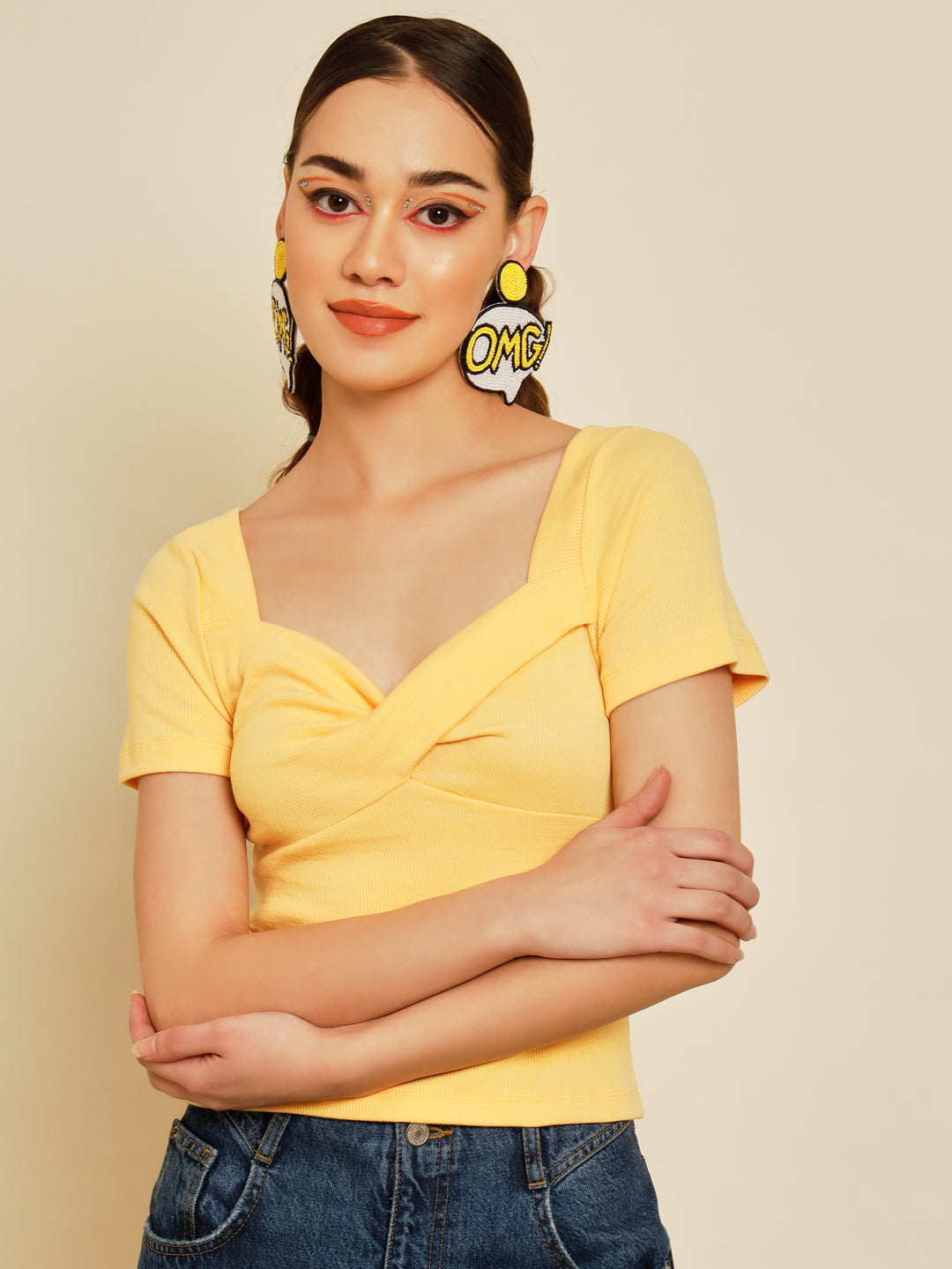 TANDUL  Casual Regular Sleeves Solid Women Yellow Top