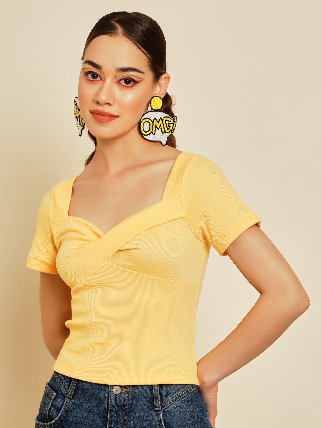 TANDUL  Casual Regular Sleeves Solid Women Yellow Top