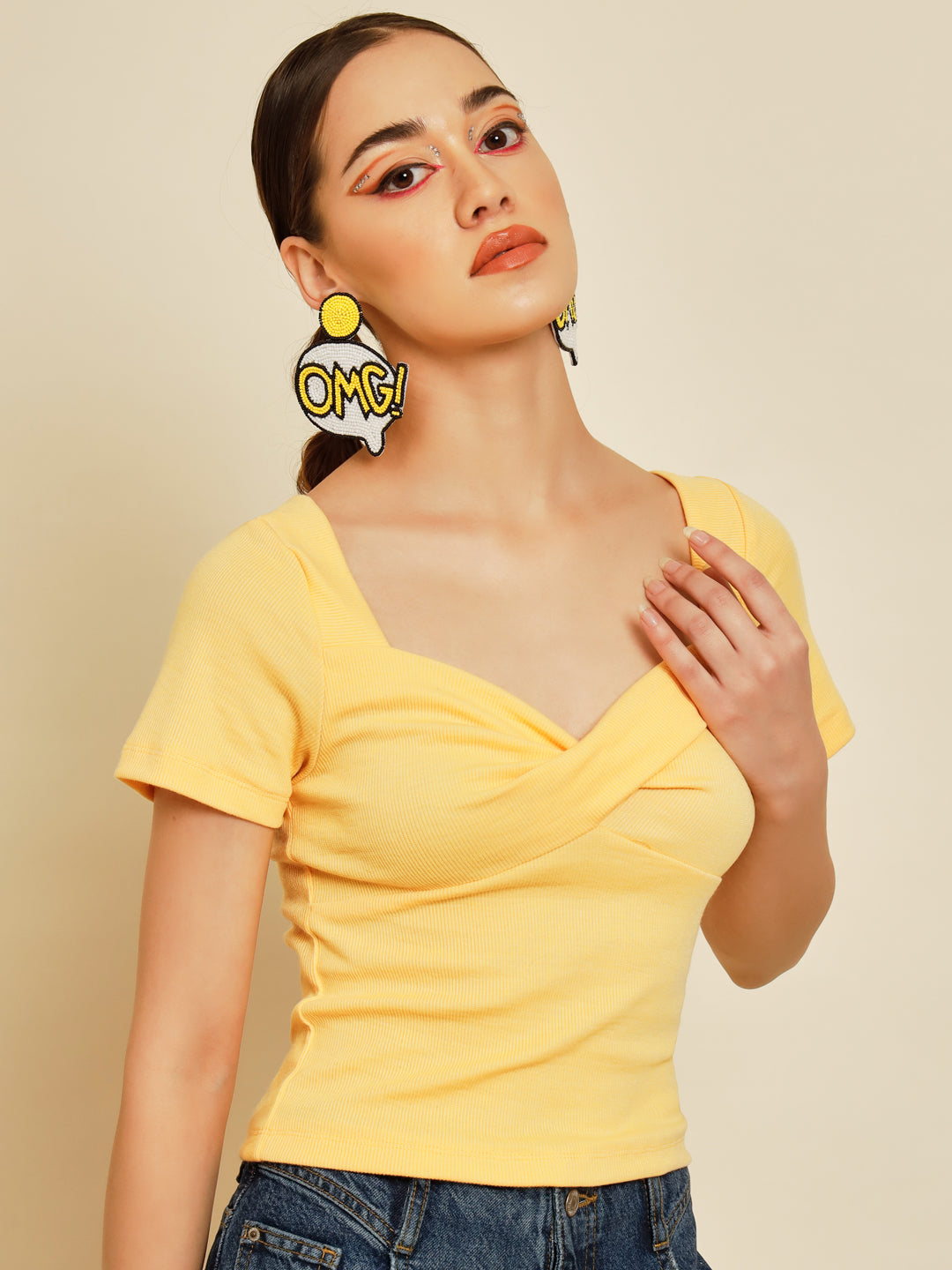 TANDUL  Casual Regular Sleeves Solid Women Yellow Top