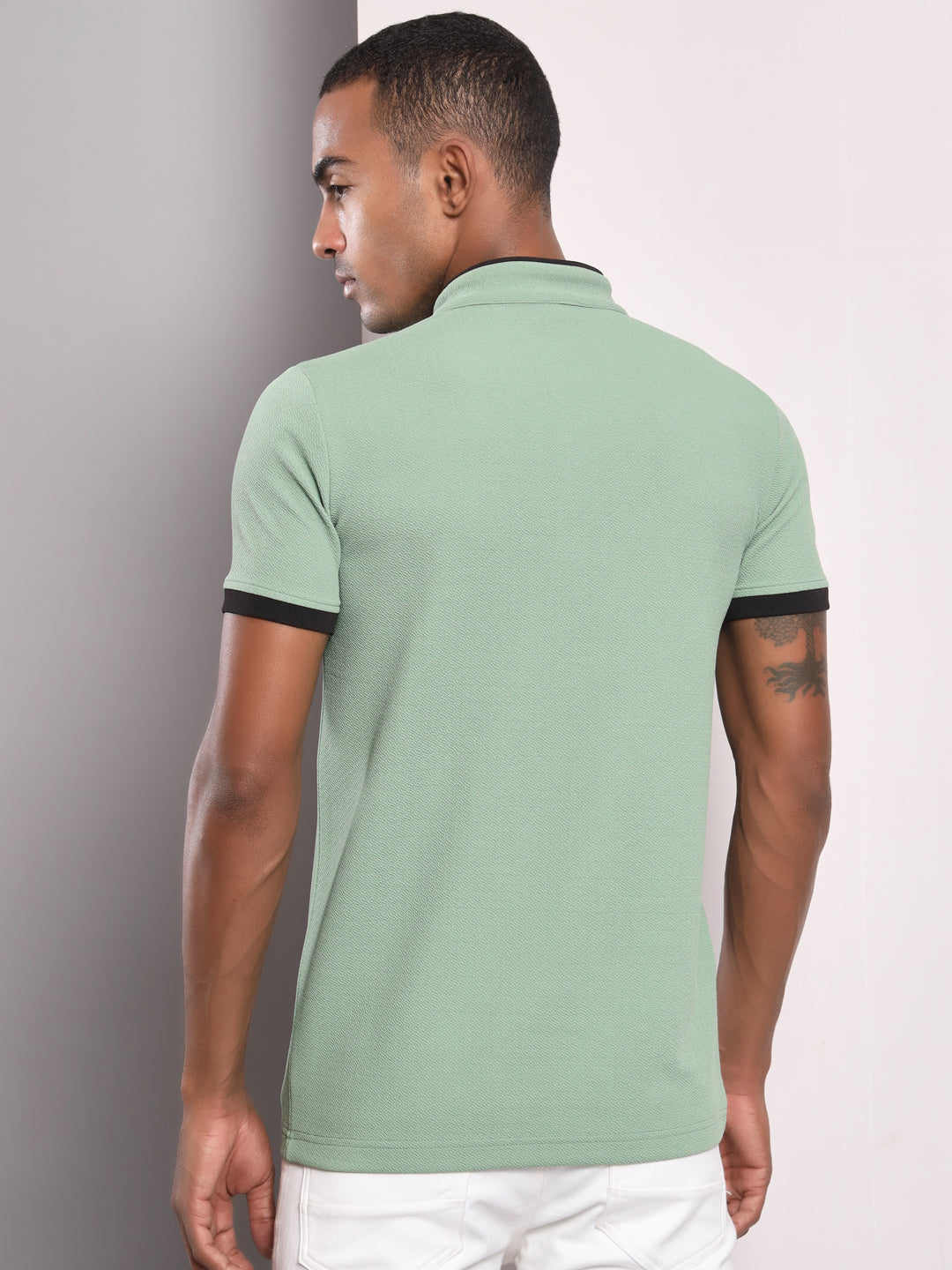 TANDUL Men Printed Stylised Neck Green T-Shirt